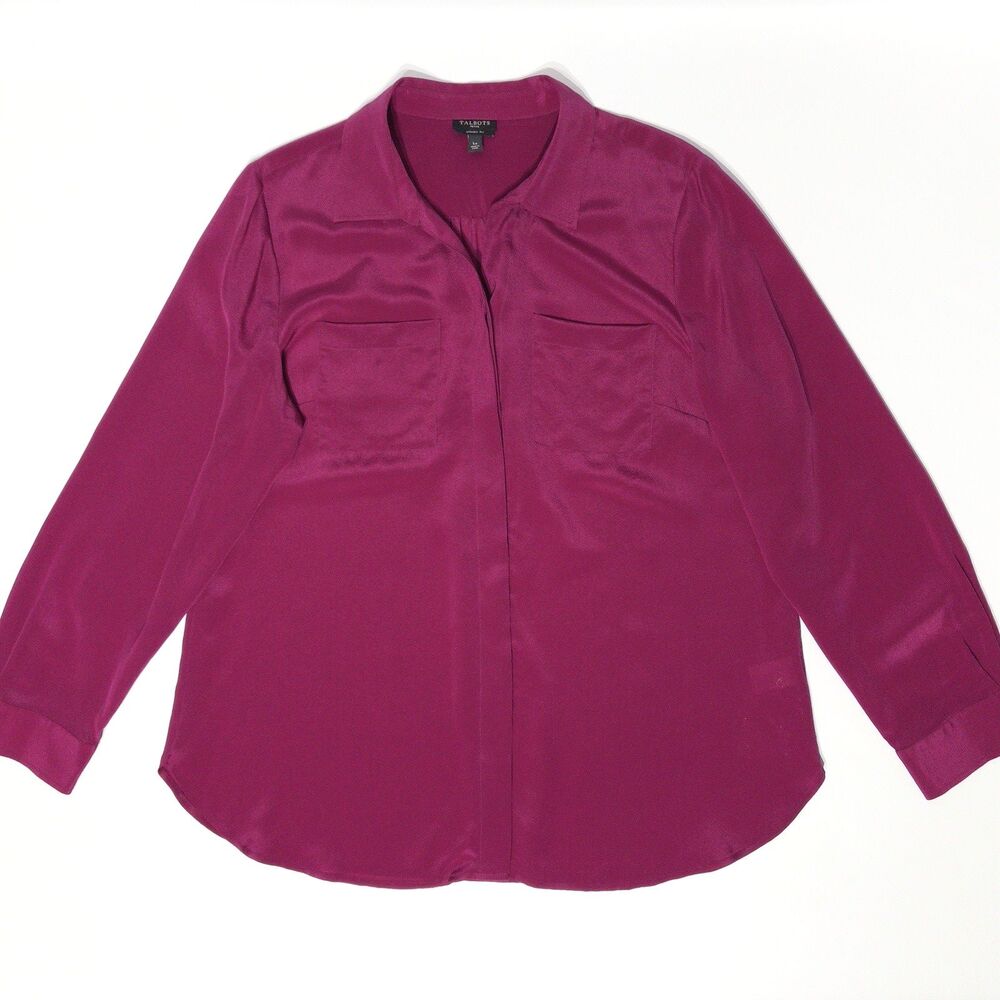 NWOT Talbots Pink Merlot Color Washable Silk Button Down Shirt Blouse Women PL - Picture 3 of 8